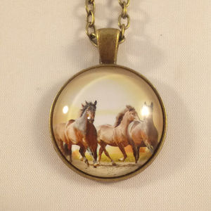Accessories - Bronze Gold Horses Glass Cabochon Necklace Accessories - Bronze Gold Horses Glass Cabochon Necklace